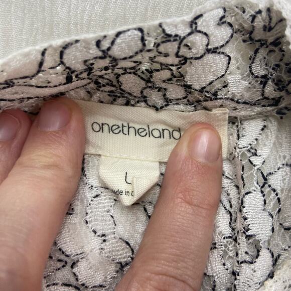 One The Land Halter Dress‎ Women's Large White Black Lace Gauzy Tiered Keyhole - Picture 7 of 14